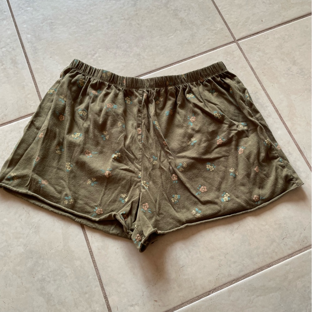 JUNIORS Y2K - Olive Green Floral Lounge Shorts - Large